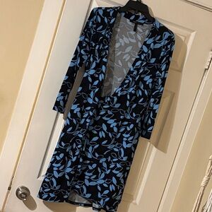 BCBGMaxAzria Navy and Light Blue Leaf Dress